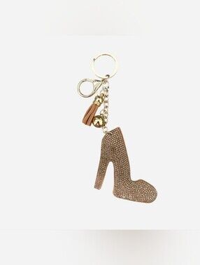 Brown Rhinestone High Heel Keychain/Bag charm with Tassel - Brown & Gold